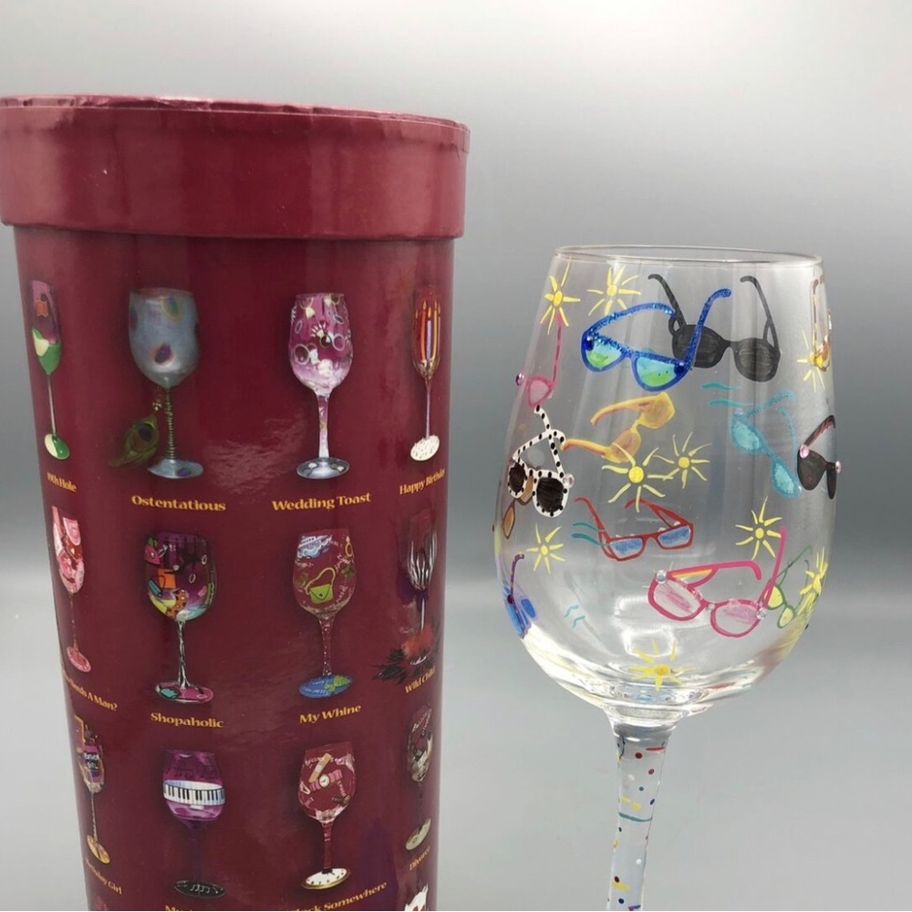 Lolita Wine Glass Sunglass Cooler Pattern Bejeweled with Container